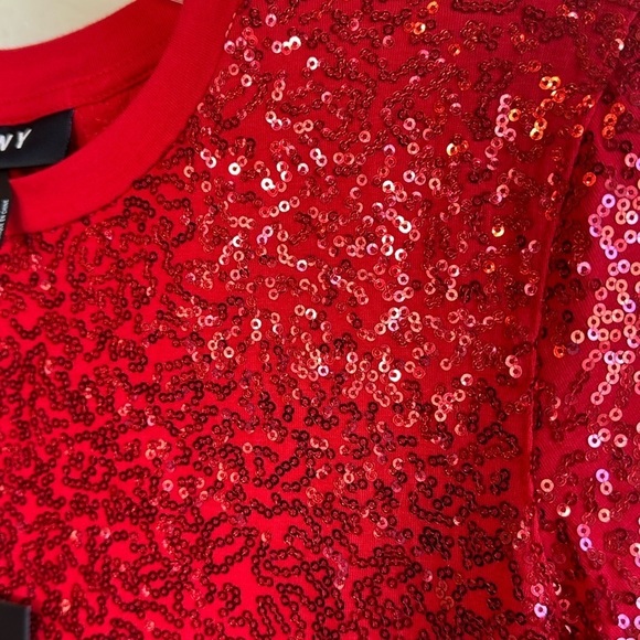 DKNY women’s XS red sequin short sleeve top. NWT - Picture 3 of 13